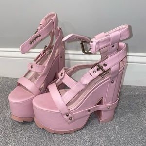 Dolls Kill PINK NIGHTCALL PLATFORM HEELS